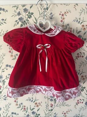 Classic Red Lace-Trim Baby Holiday Christmas Velvet Dress